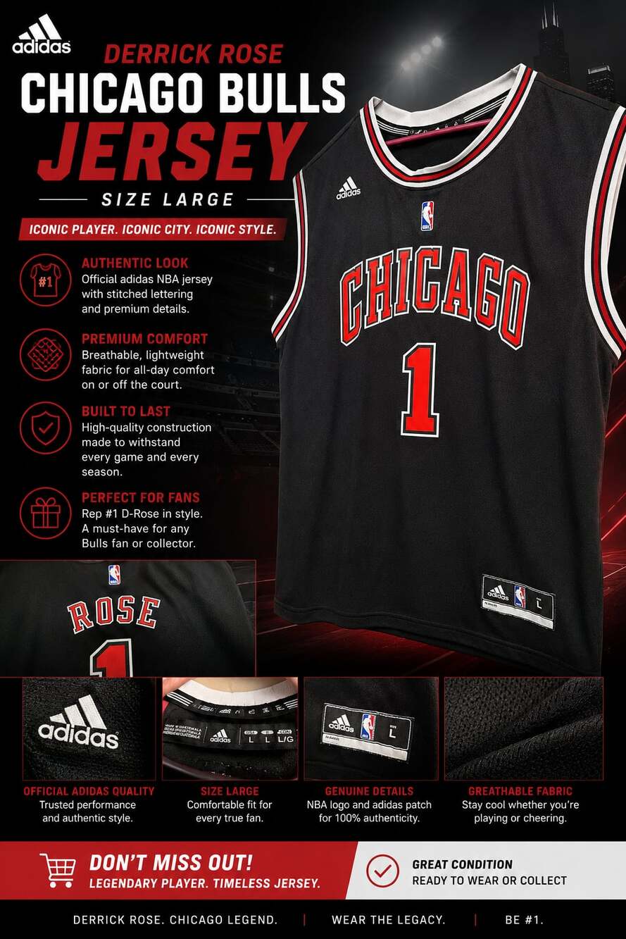 Adidas Derrick Rose Chicago Bulls NBA Jersey Size Large